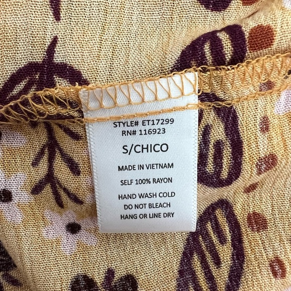 Easel Retro Boho Mustard Yellow Multicolor Floral Babydoll Tunic Top Size Smalll - Picture 6 of 7